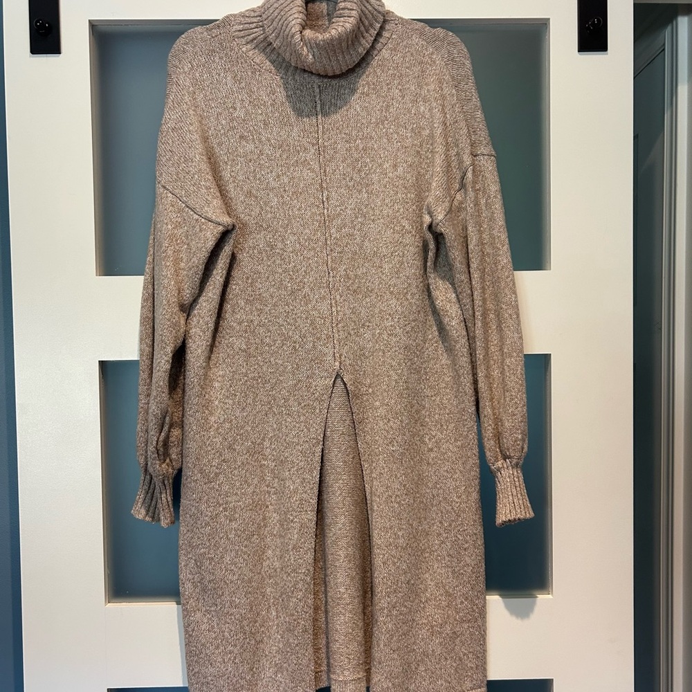 Cozy Tan Turtleneck Sweater Dress